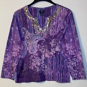IOS Purple Sequin Embellished Women's Top Size M